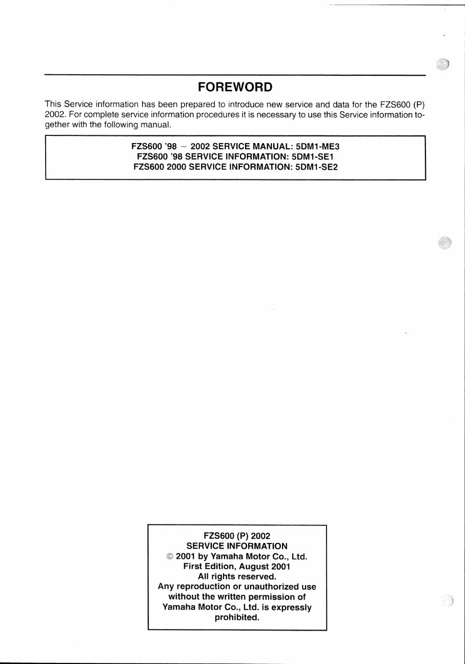 Yamaha FAZ 600 Service Manual / Repair Manual preview img 2