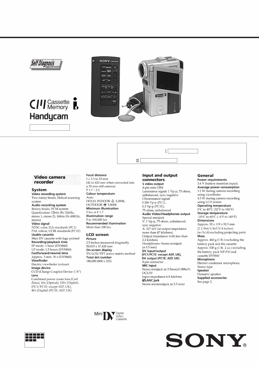 Sony Handycam DCR-PC1E Service Manual preview img 1