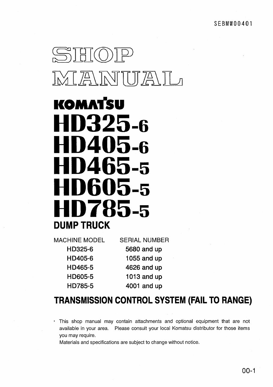 Komatsu HD465-5 HD 465 Dump Truck Service Manual (HD465-5 4626 and up ,HD605-5 1013 and up ) preview img 1