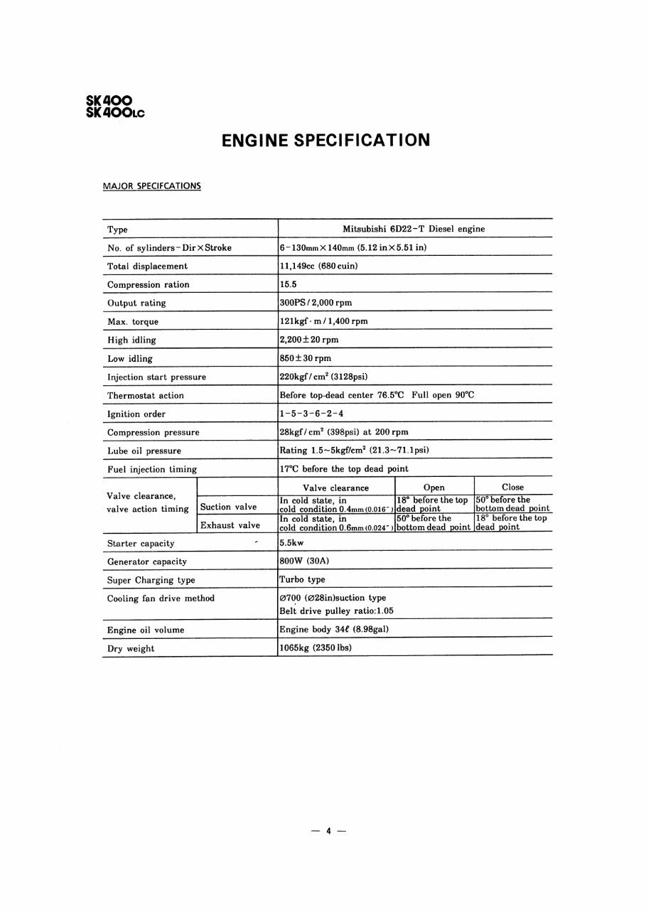 Kobelco SK300, SK300LC, SK400, SK400LC Service Manual preview img 6