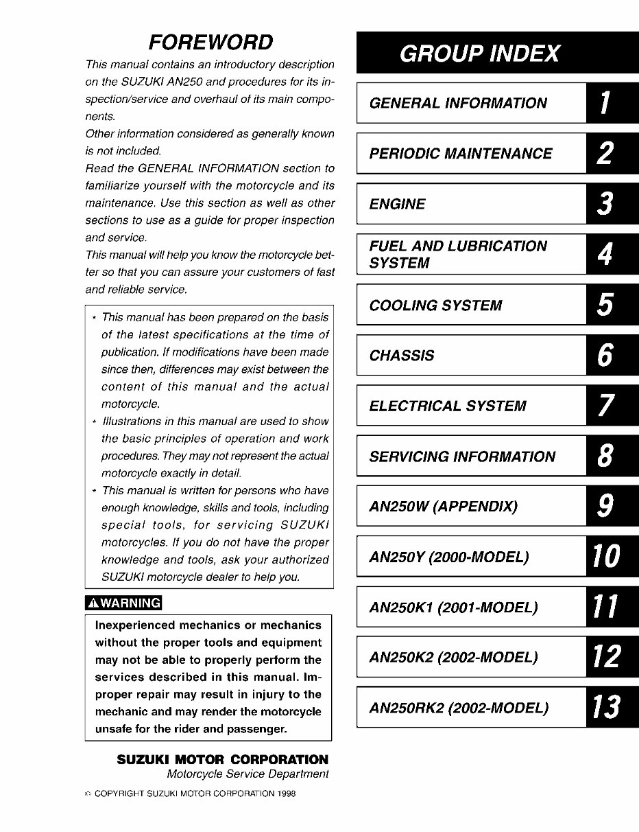 1998-2002 Suzuki AN250 Service Repair Manual preview img 2