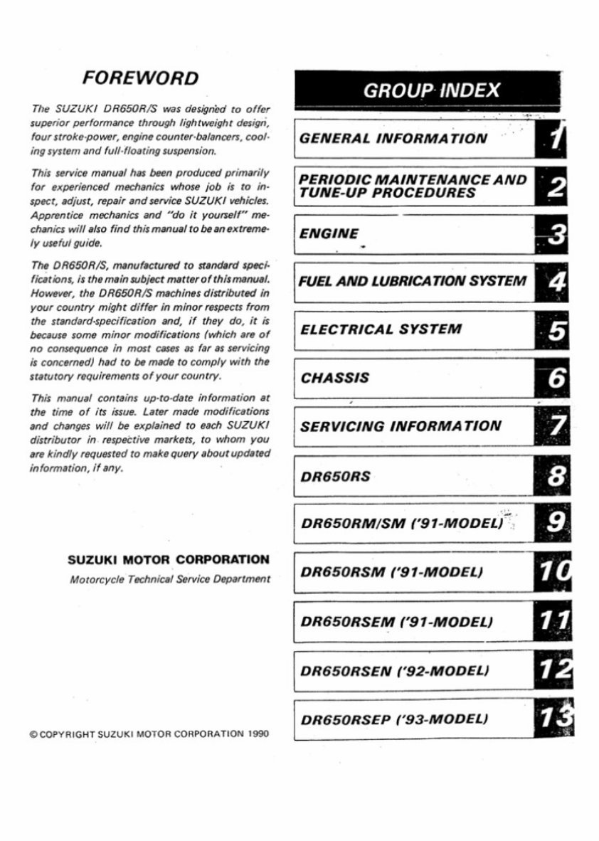 1991-1993 Suzuki DR650 Service & Repair Manual preview img 1
