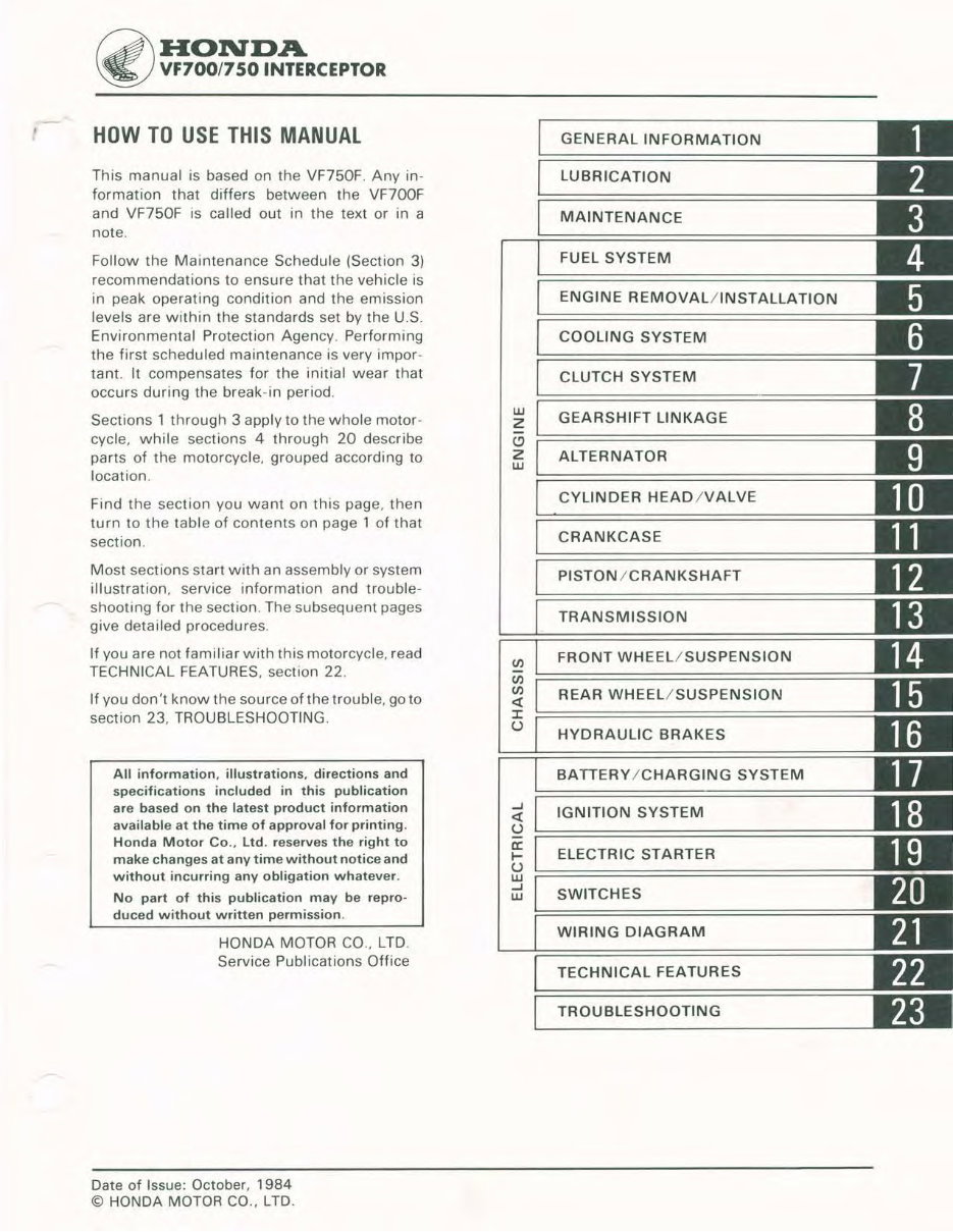 1983-1985 Honda Vf700F Vf750F Interceptor Service & Repair Manual preview img 3