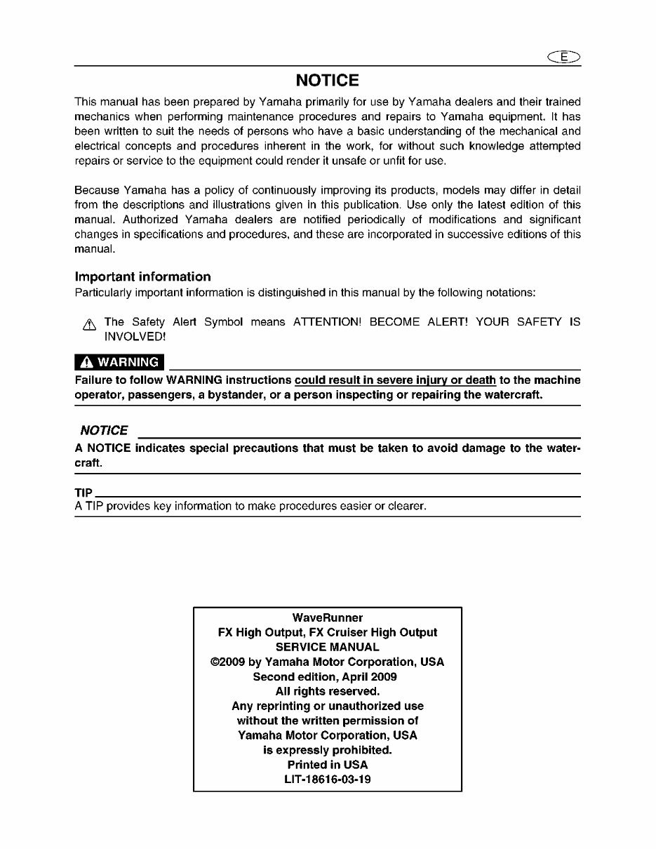 2009 Yamaha WaveRunner FX CRUISER HO / FX HO Service Manual preview img 2