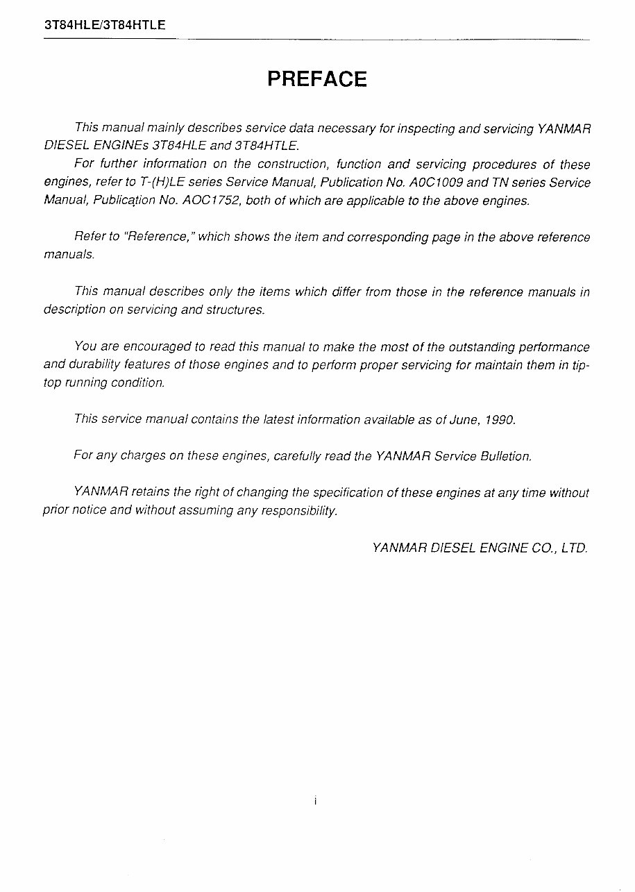 Yanmar 3T84HLE/3T84HTLE Diesel Engines OEM Service & Repair Manual preview img 3