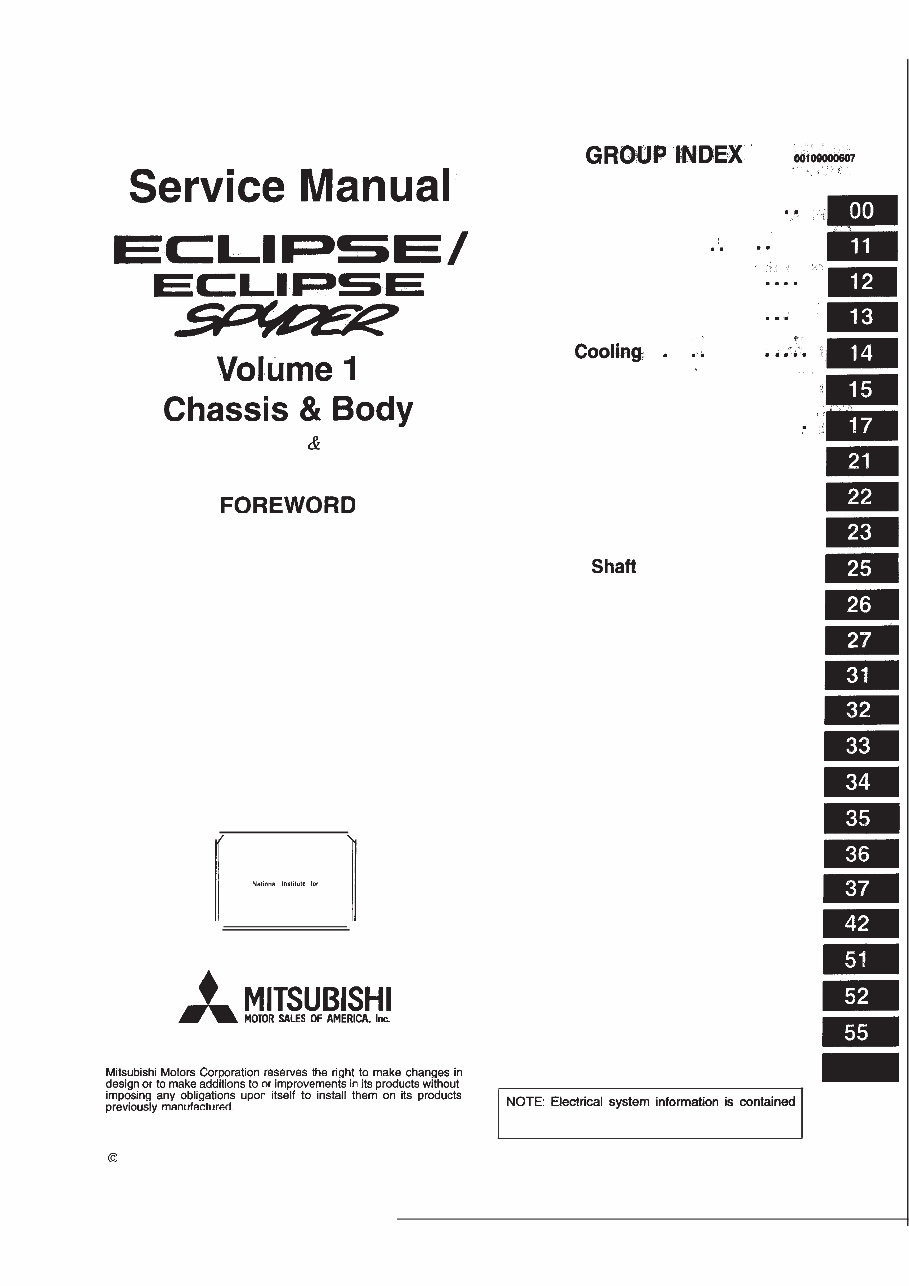 Mitsubishi Laser Talon & Eclipse Workshop Service Manual 1990, 1991, 1992, 1993, 1994, 1995, 1996, 1997, 1998, 1999 (6525 pages preview img 1