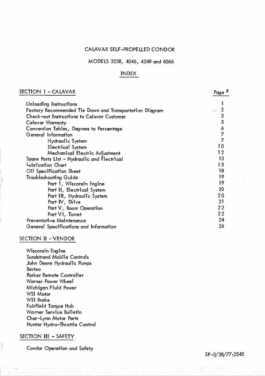 Calavar self-propelled condor models 3238 4046 4248 4248E 5056 6066 Operation/maintenance and illustrated parts manual Instant D preview img 2