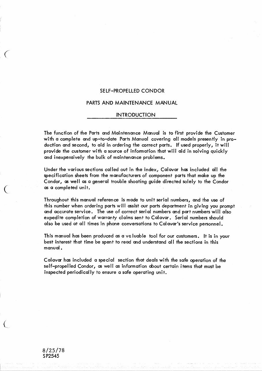 Calavar self-propelled condor models 3238 4046 4248 4248E 5056 6066 Operation/maintenance and illustrated parts manual Instant D preview img 4