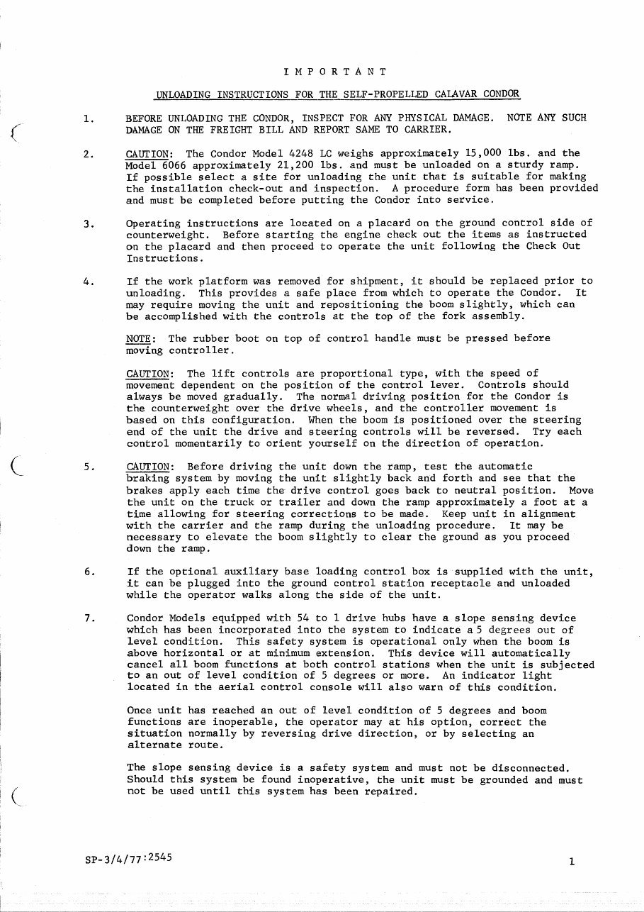 Calavar self-propelled condor models 3238 4046 4248 4248E 5056 6066 Operation/maintenance and illustrated parts manual Instant D preview img 5