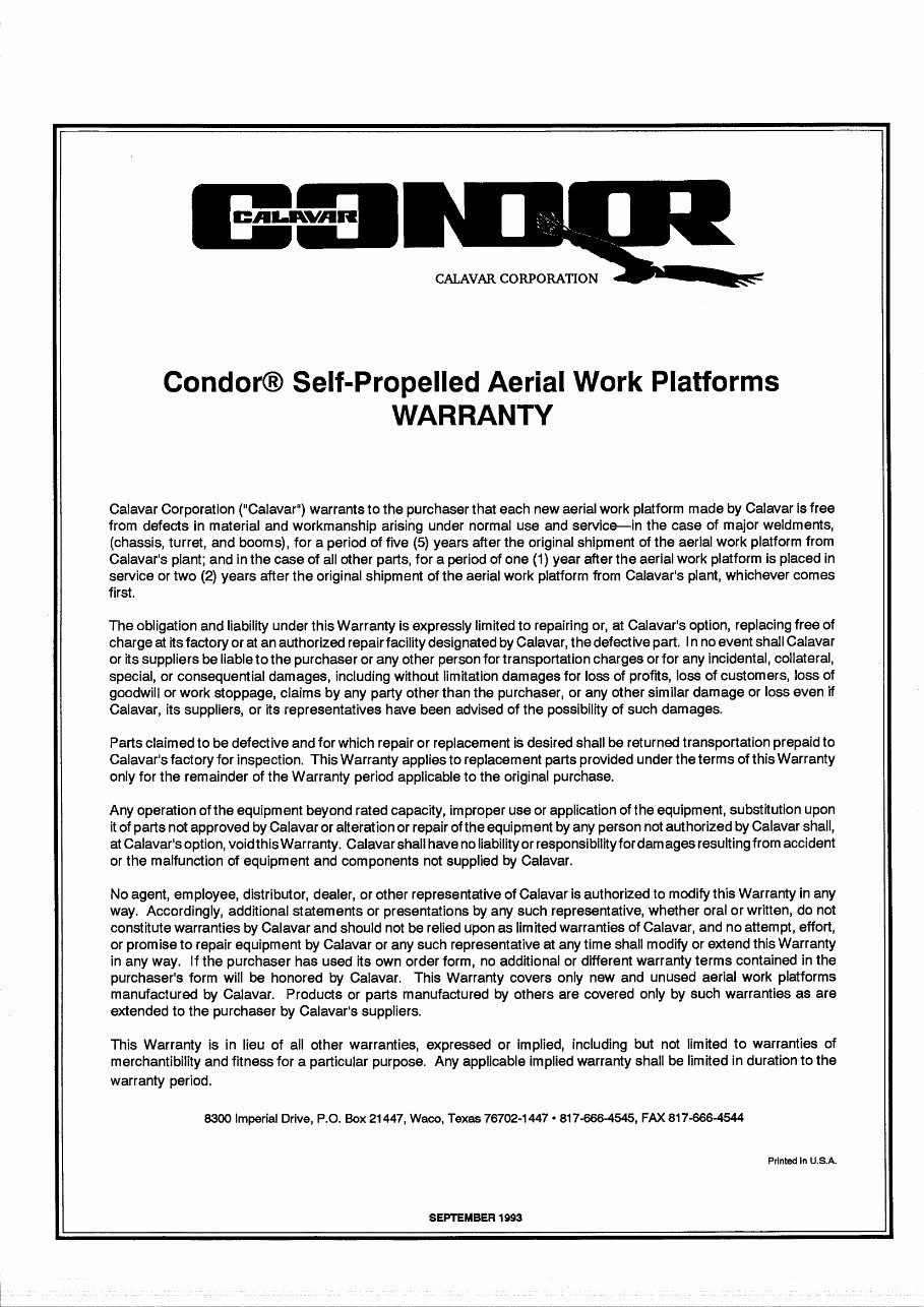Calavar self-propelled condor models 3238 4046 4248 4248E 5056 6066 Operation/maintenance and illustrated parts manual Instant D preview img 9