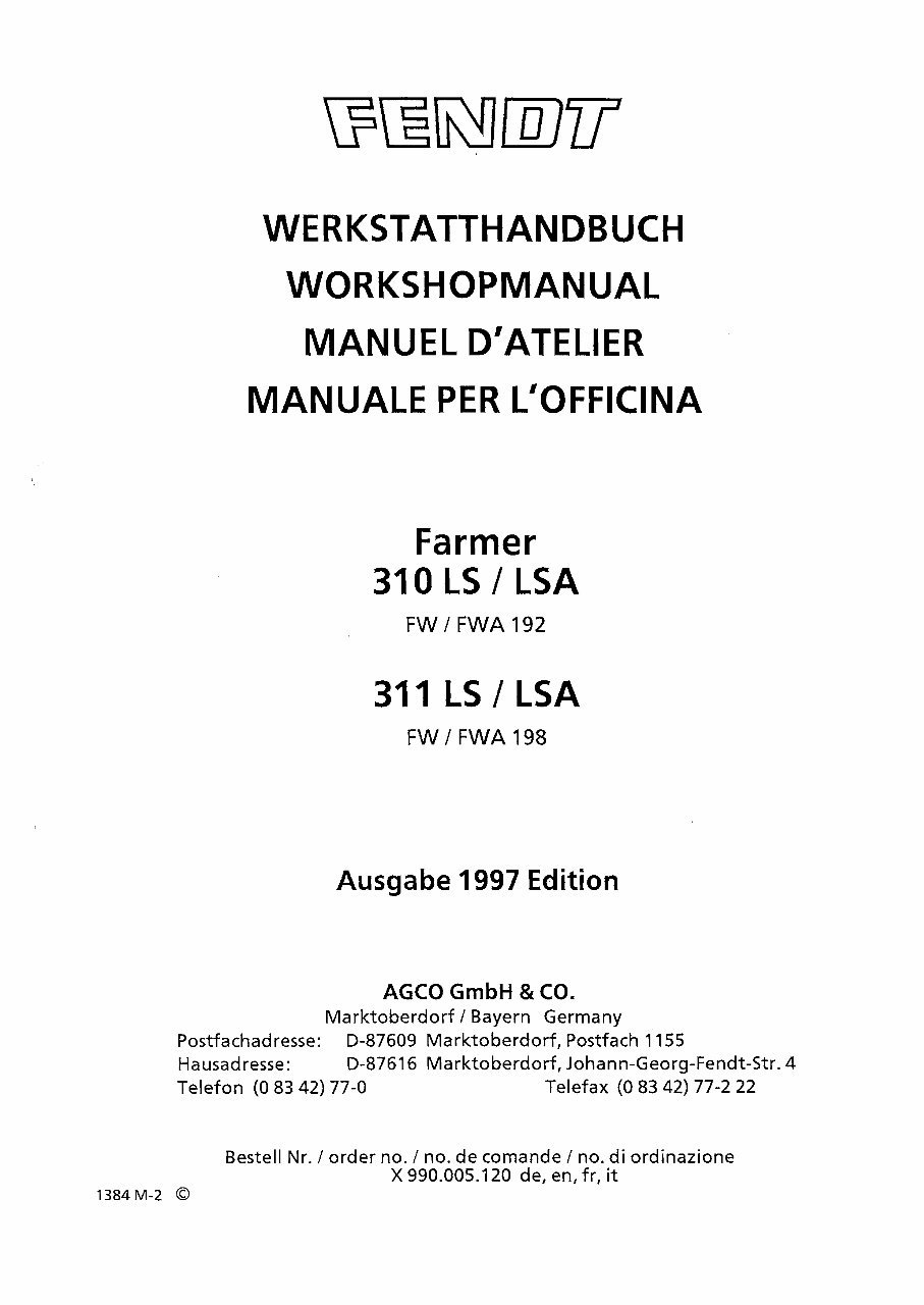 Fendt Farmer 311 LS Tractor Workshop Repair Service Manual preview img 1