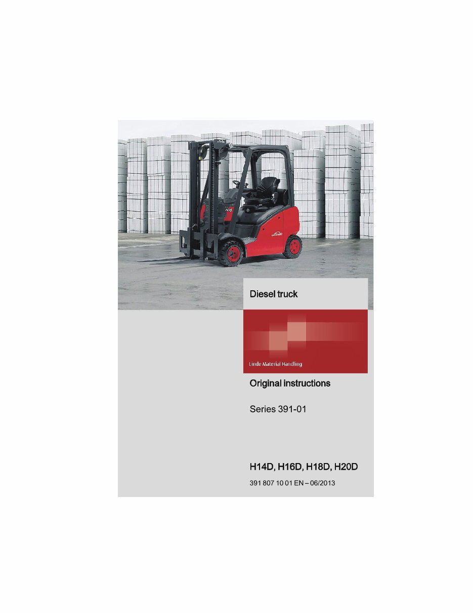Linde Diesel Forklift Truck 391 Series H14, H16, H18, H20 Operating Manual preview img 1