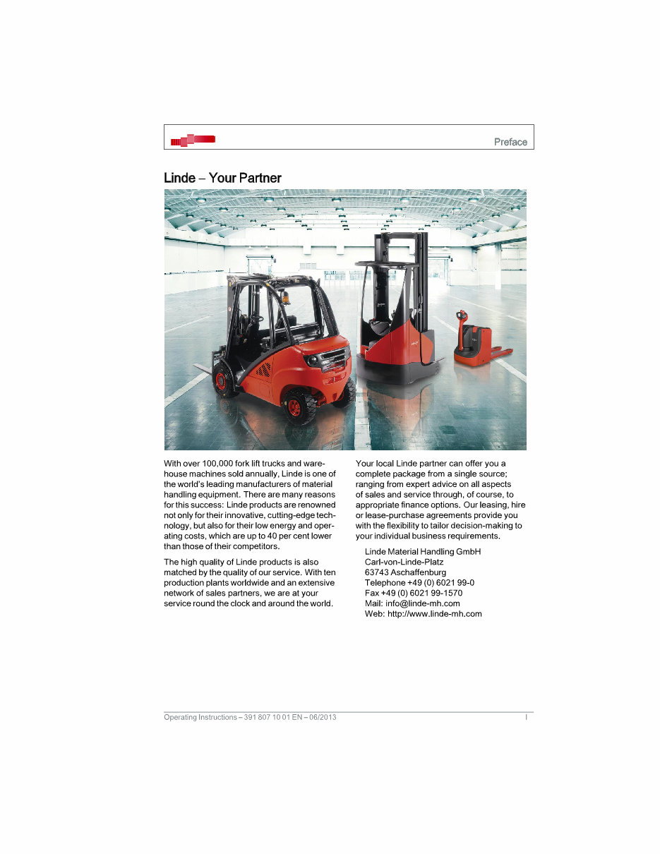 Linde Diesel Forklift Truck 391 Series H14, H16, H18, H20 Operating Manual preview img 2