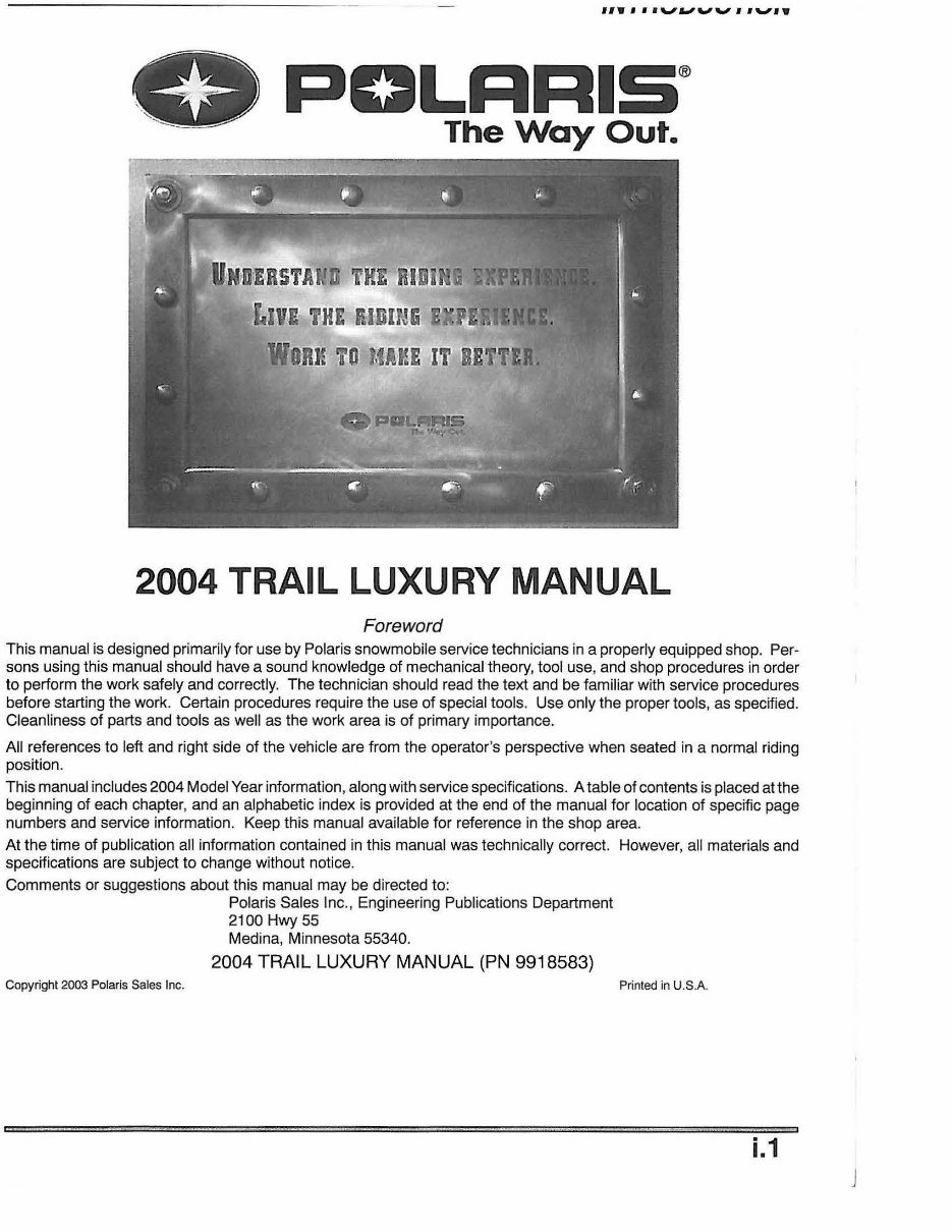 2004 Polaris Trail Luxury 340 500 550 600 700 800 Classic Snowmobile Repair Manual preview img 2