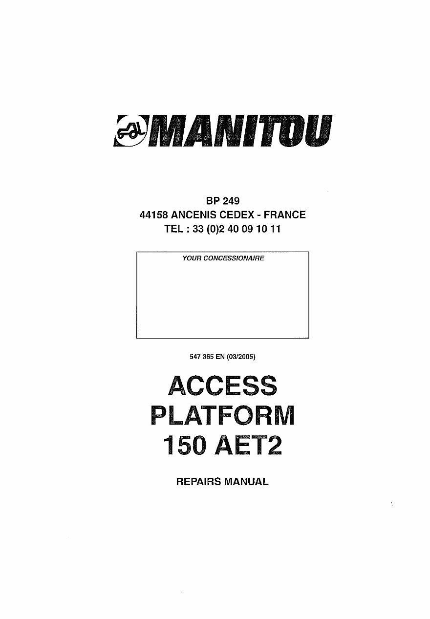 Manitou 150 AET 2 Access Platform Workshop Service Manual preview img 1