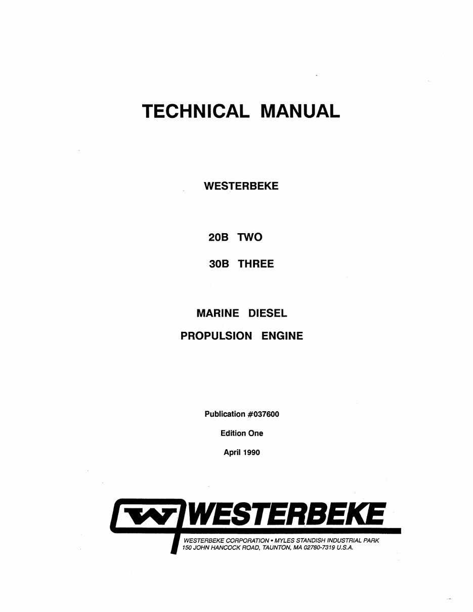 WESTERBEKE 20B TWO 30B THREE Marine Diesel Engine Manual preview img 1