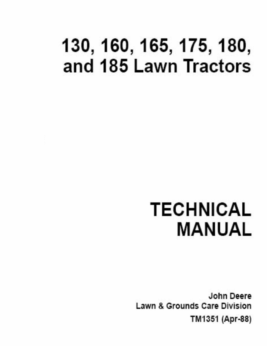 1986-1990 John Deere 130, 160, 165, 175, 180, 185 Lawn Tractors Service & Repair Manual preview img 1