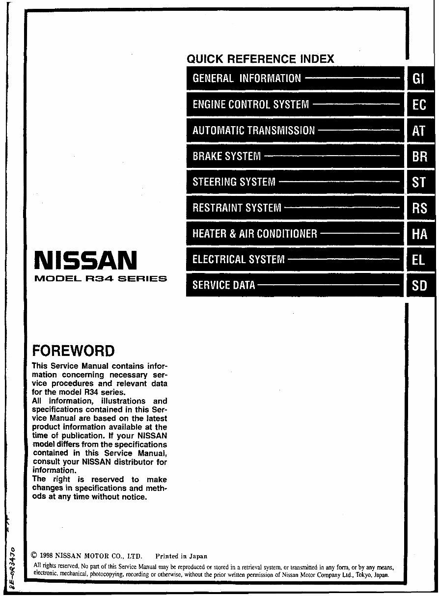 Nissan Skyline R34 Workshop Manual preview img 2