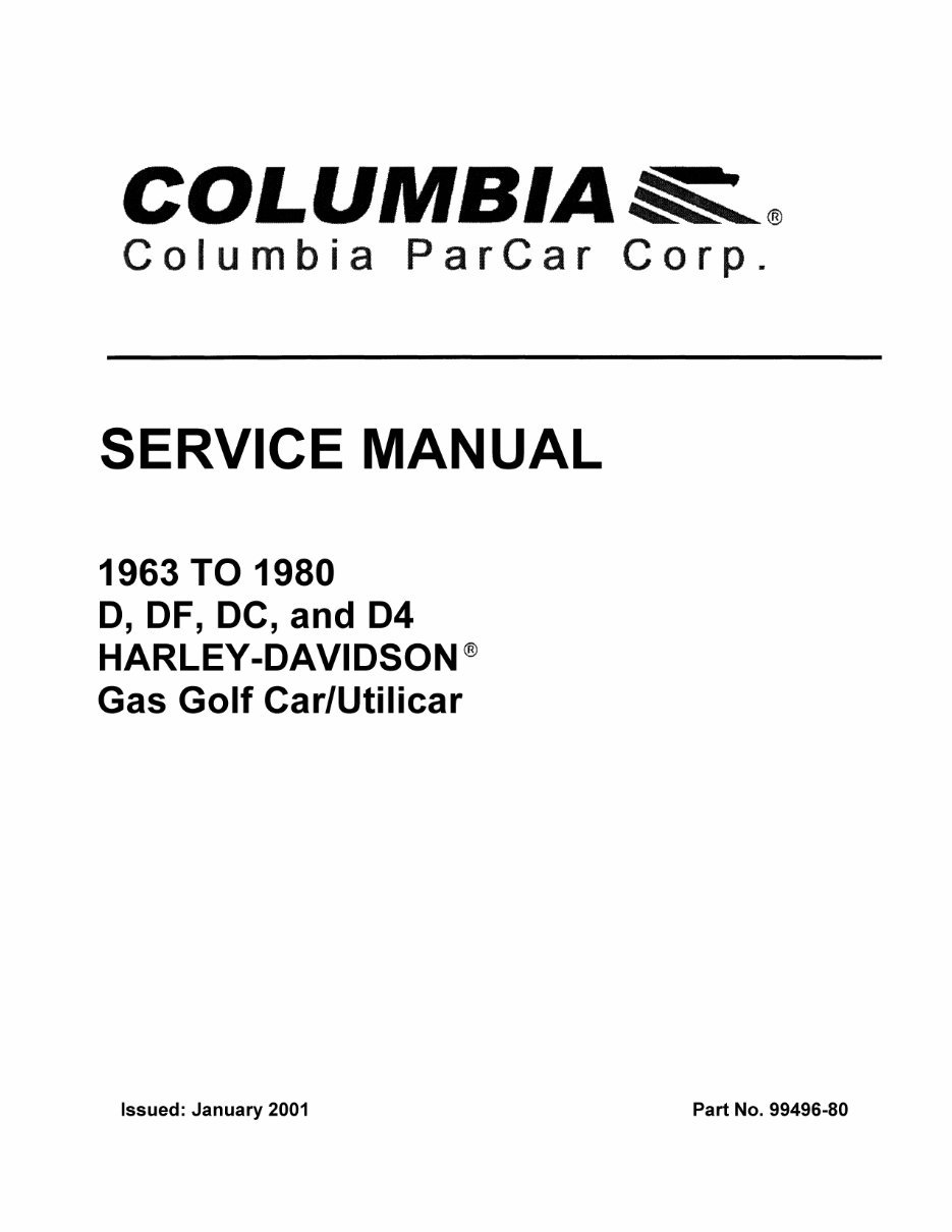 1963-1980 Harley Davidson Models D DC DF D4 Gas Golf Cart Service & Repair Manual preview img 1
