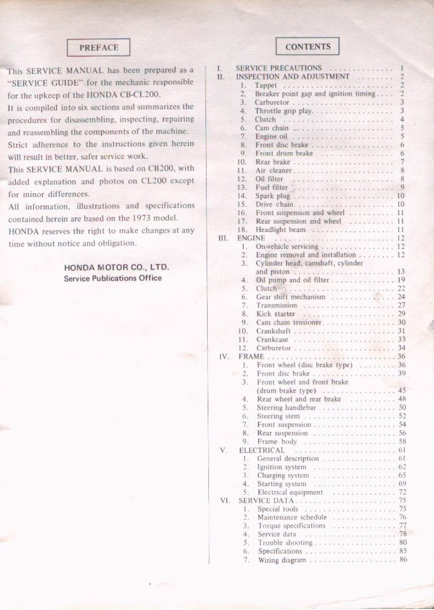 1973-1976 Honda CB200, CL200 Motorcycle Service & Repair Manual preview img 3