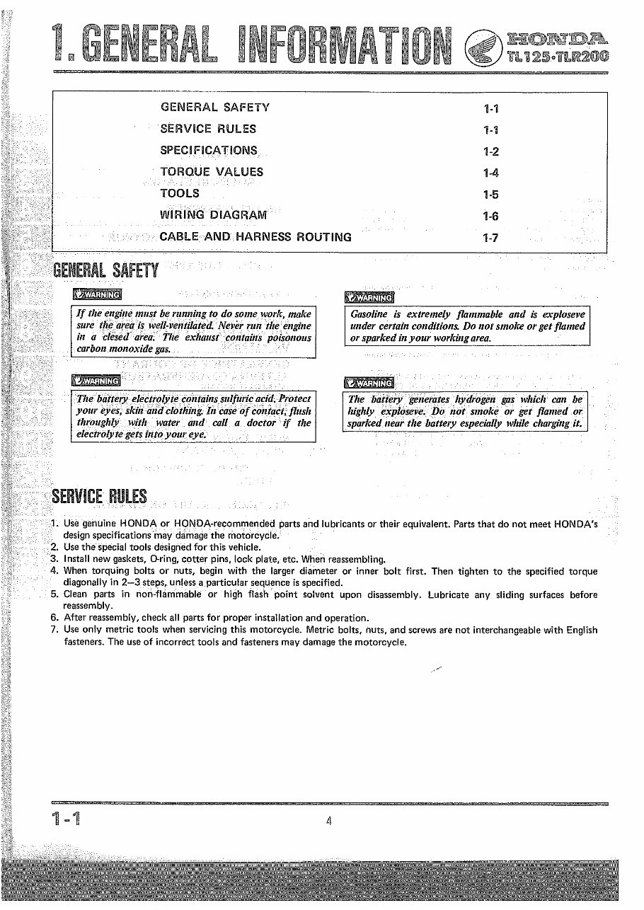 Honda TL125-TLR200 Master Workshop Manual preview img 3