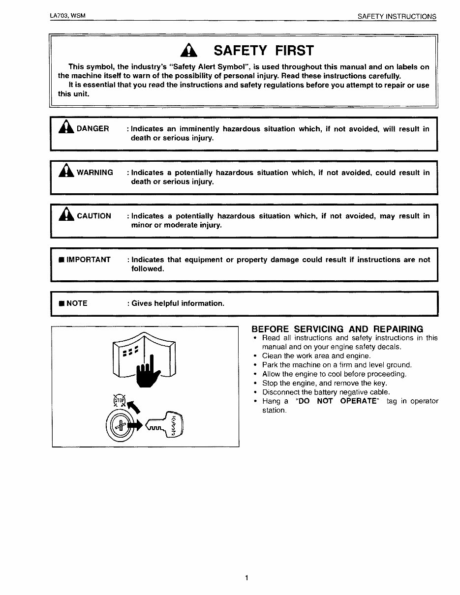 KUBOTA LA703 FRONT END Loader Workshop Service Manual preview img 1