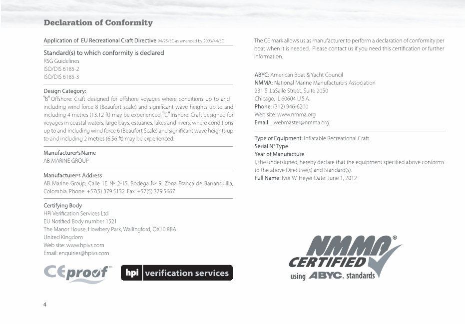 AB Inflatables Navigo Nautilus 11DLX/ 12DLX/ 13DLX/ 14DLX/ 15DLX/ 17DLX/ 19DLX Owners Manual preview img 4