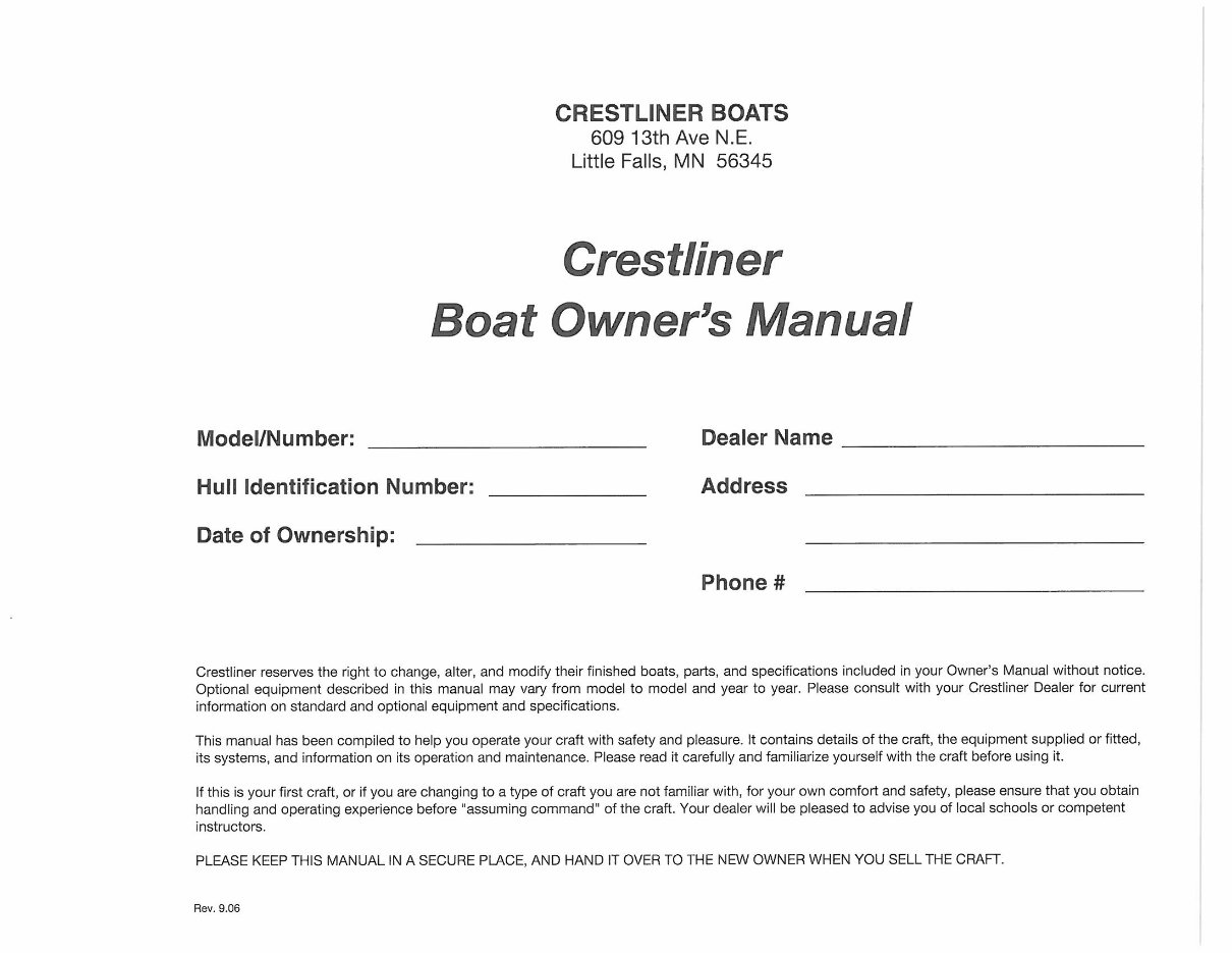 Crestliner Boat Owners Manual preview img 2