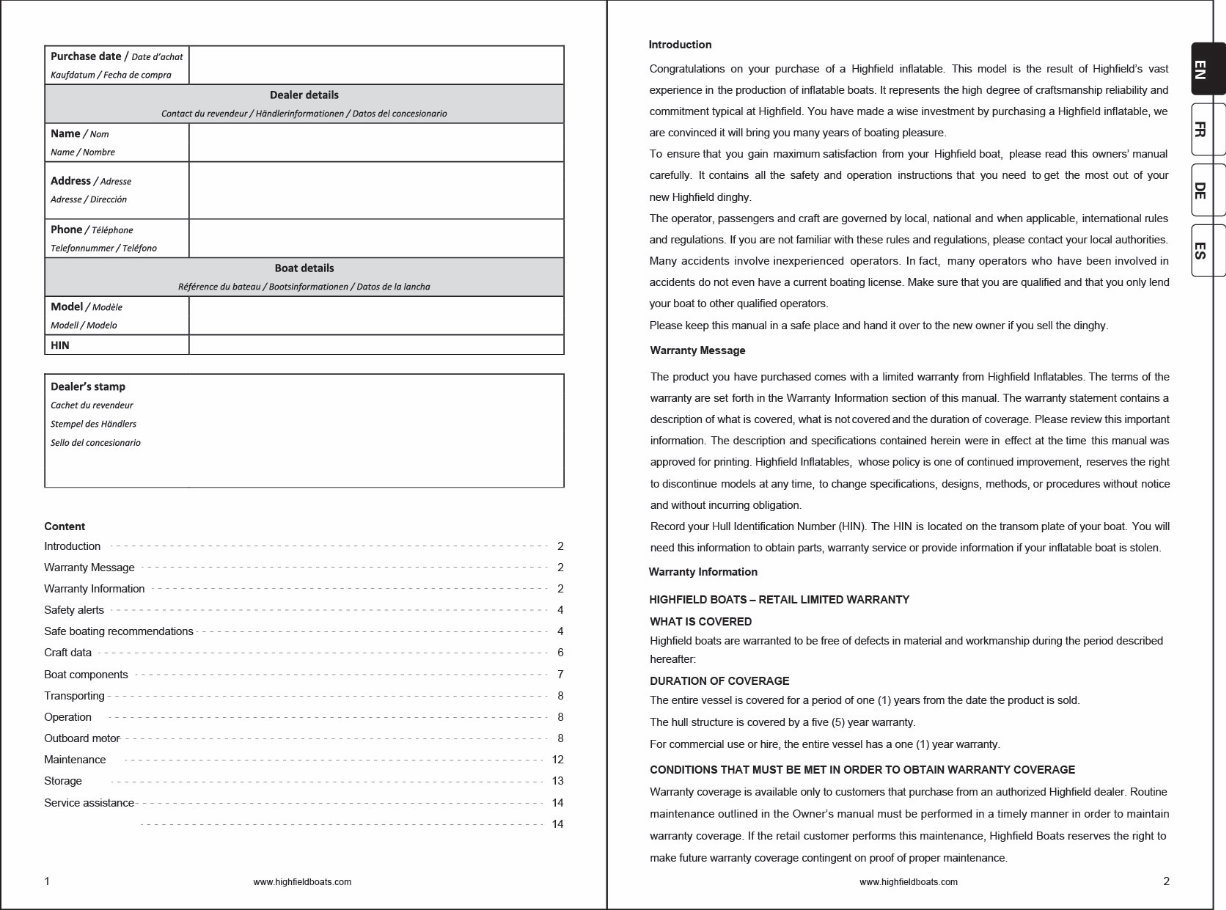Highfield Ultralite 240/260/290/310/340 Owners Manual preview img 2