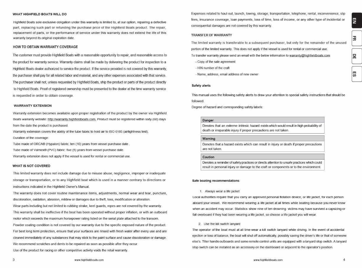 Highfield Ultralite 240/260/290/310/340 Owners Manual preview img 3