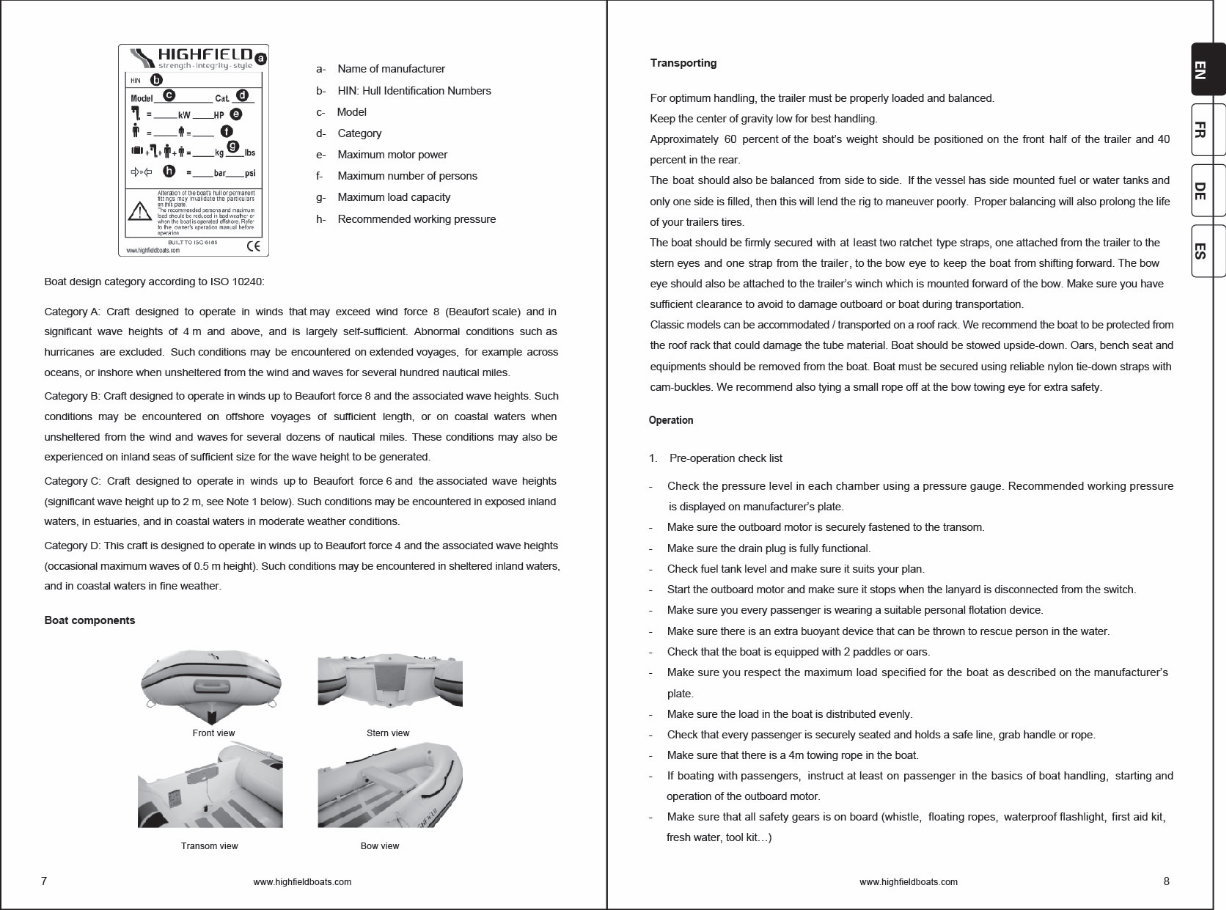 Highfield Ultralite 240/260/290/310/340 Owners Manual preview img 5
