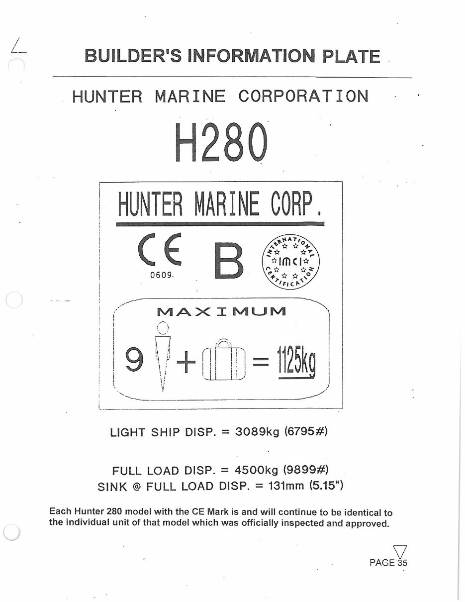 Hunter H280 Owners Manual preview img 1