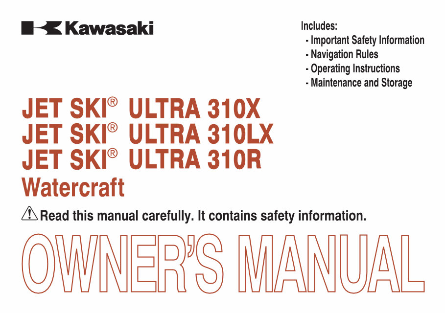 Kawasaki Jet Ski Ultra 310X/310LX/310R Watercrafts Owners Manual preview img 1