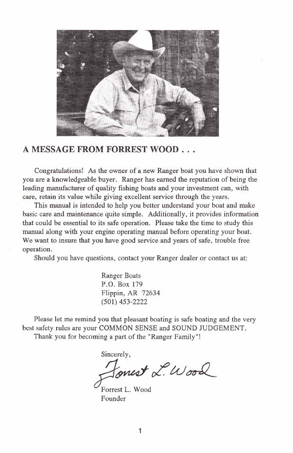 Ranger Fiberglass Owners Manual 1995 preview img 3