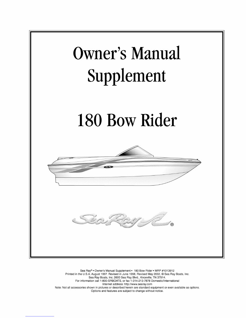 Sea Ray 180 Bow Rider Owners Manual Supplement preview img 1