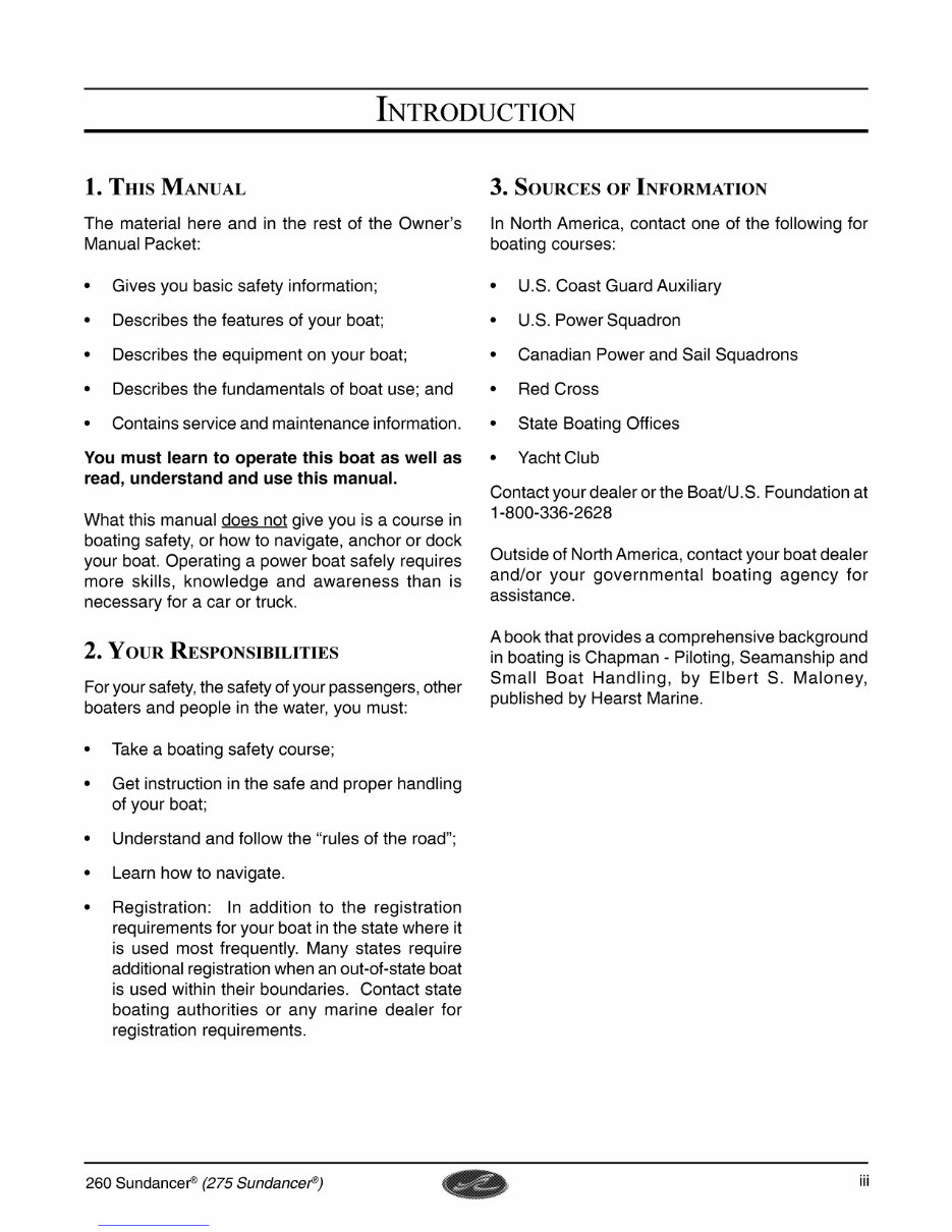 Sea Ray 260 Sundancer Owners Manual preview img 5