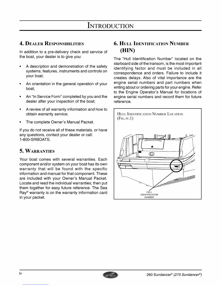 Sea Ray 260 Sundancer Owners Manual preview img 6