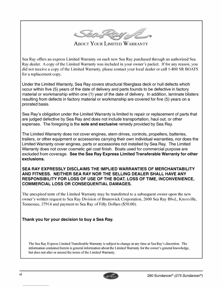Sea Ray 260 Sundancer Owners Manual preview img 8