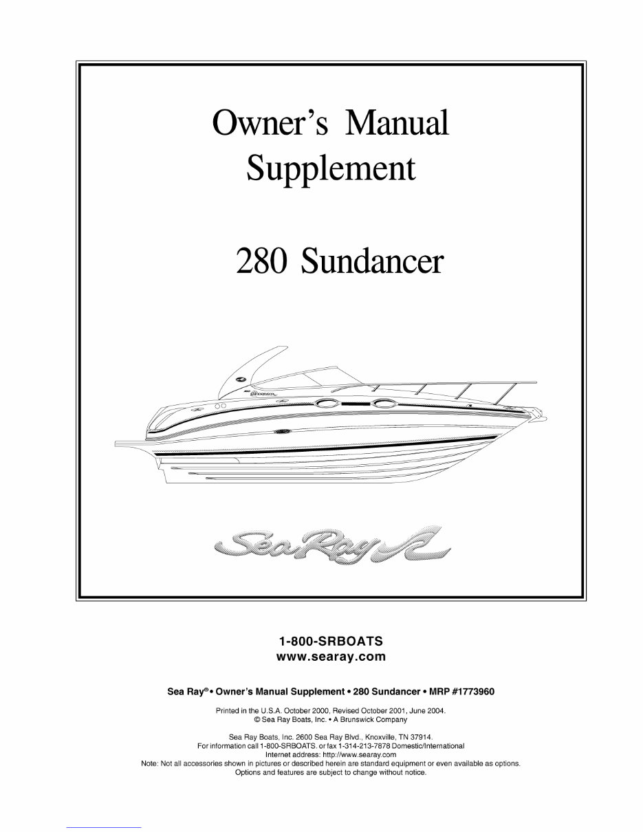 Sea Ray 280 Sundancer Owners Manual preview img 1