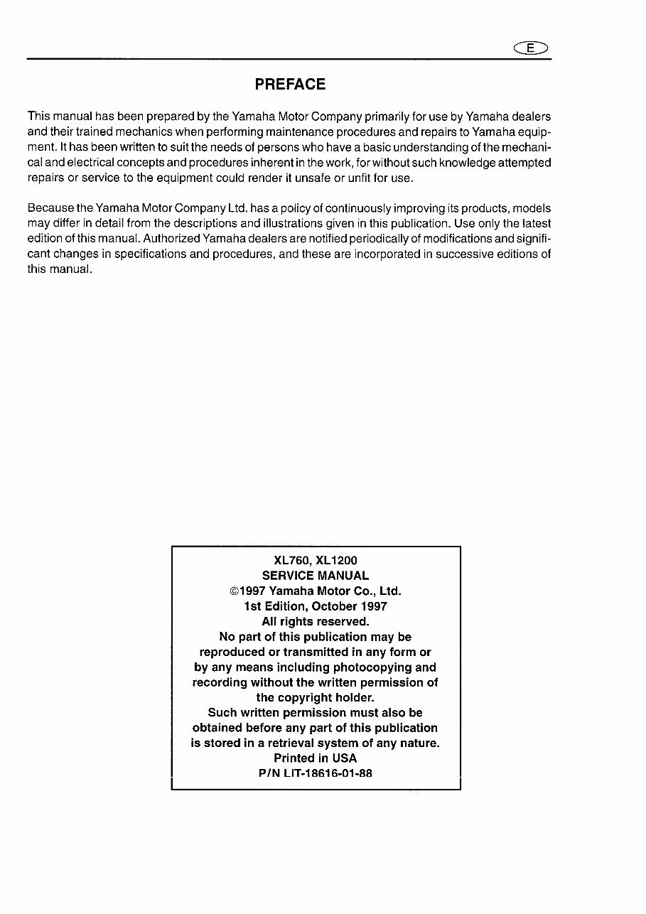 Yamaha WaveRunner XL760, XL1200 Service Manual preview img 2