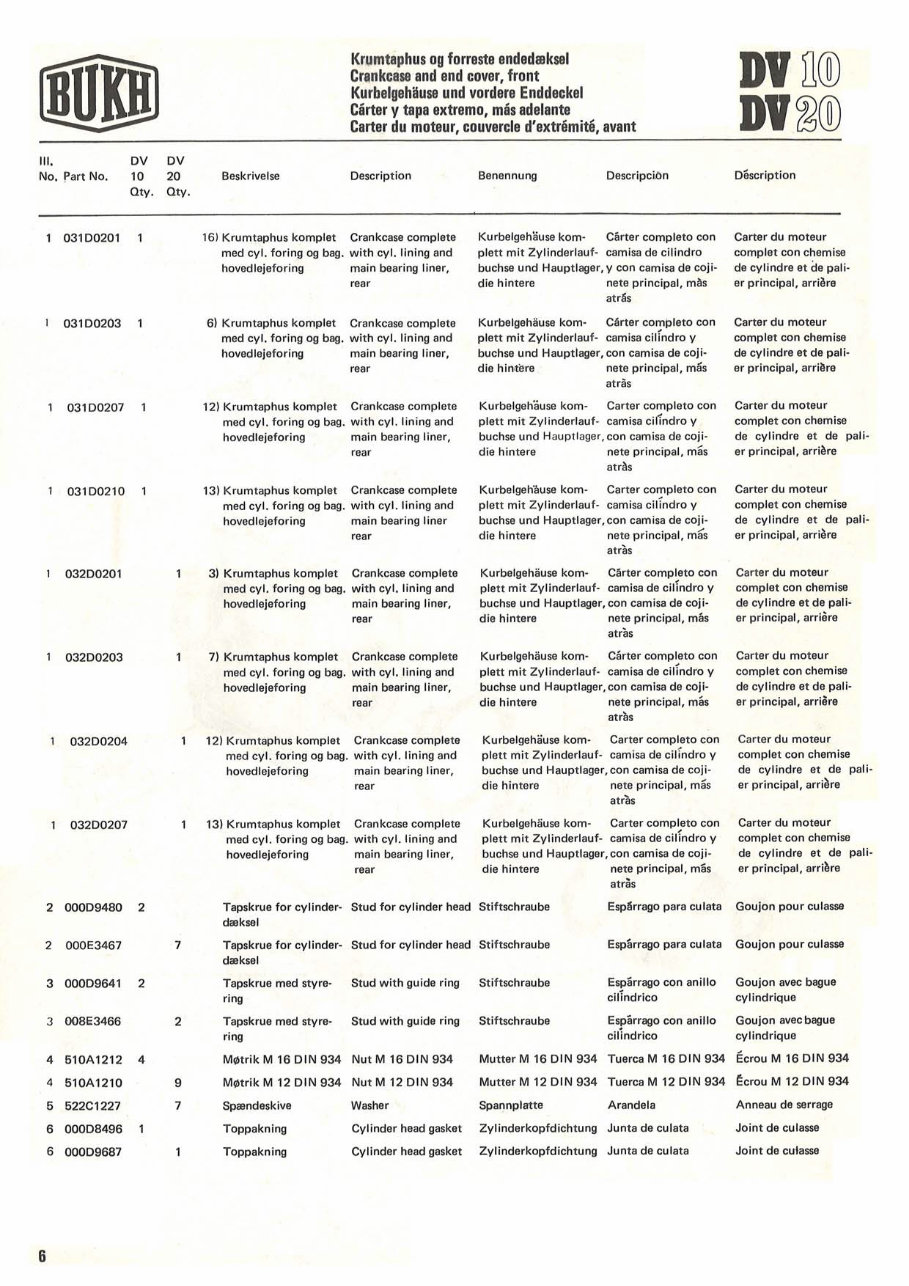 Bukh Diesel engine type DV10/DV20 Spart Part List preview img 6