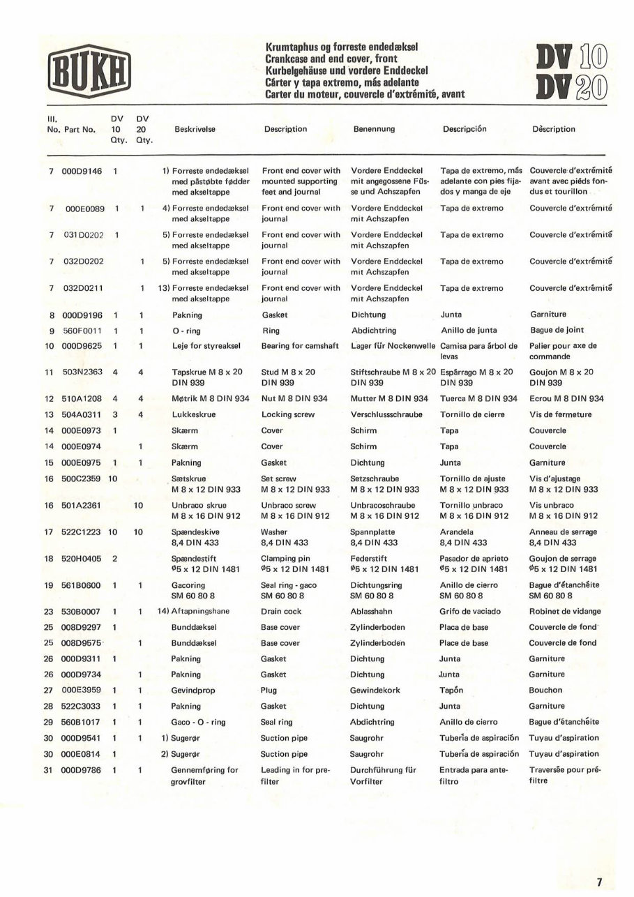 Bukh Diesel engine type DV10/DV20 Spart Part List preview img 7