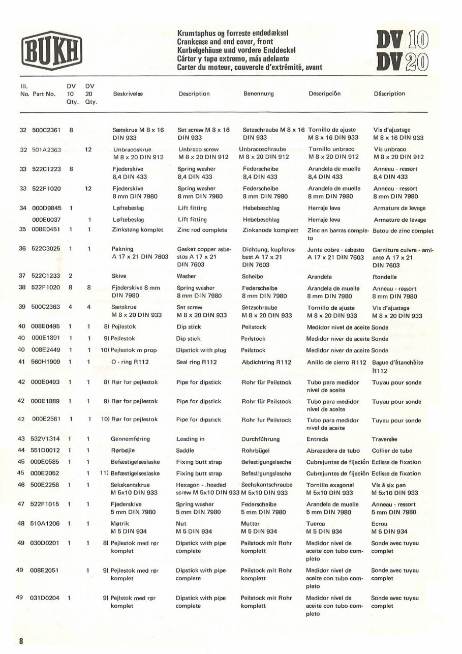 Bukh Diesel engine type DV10/DV20 Spart Part List preview img 8