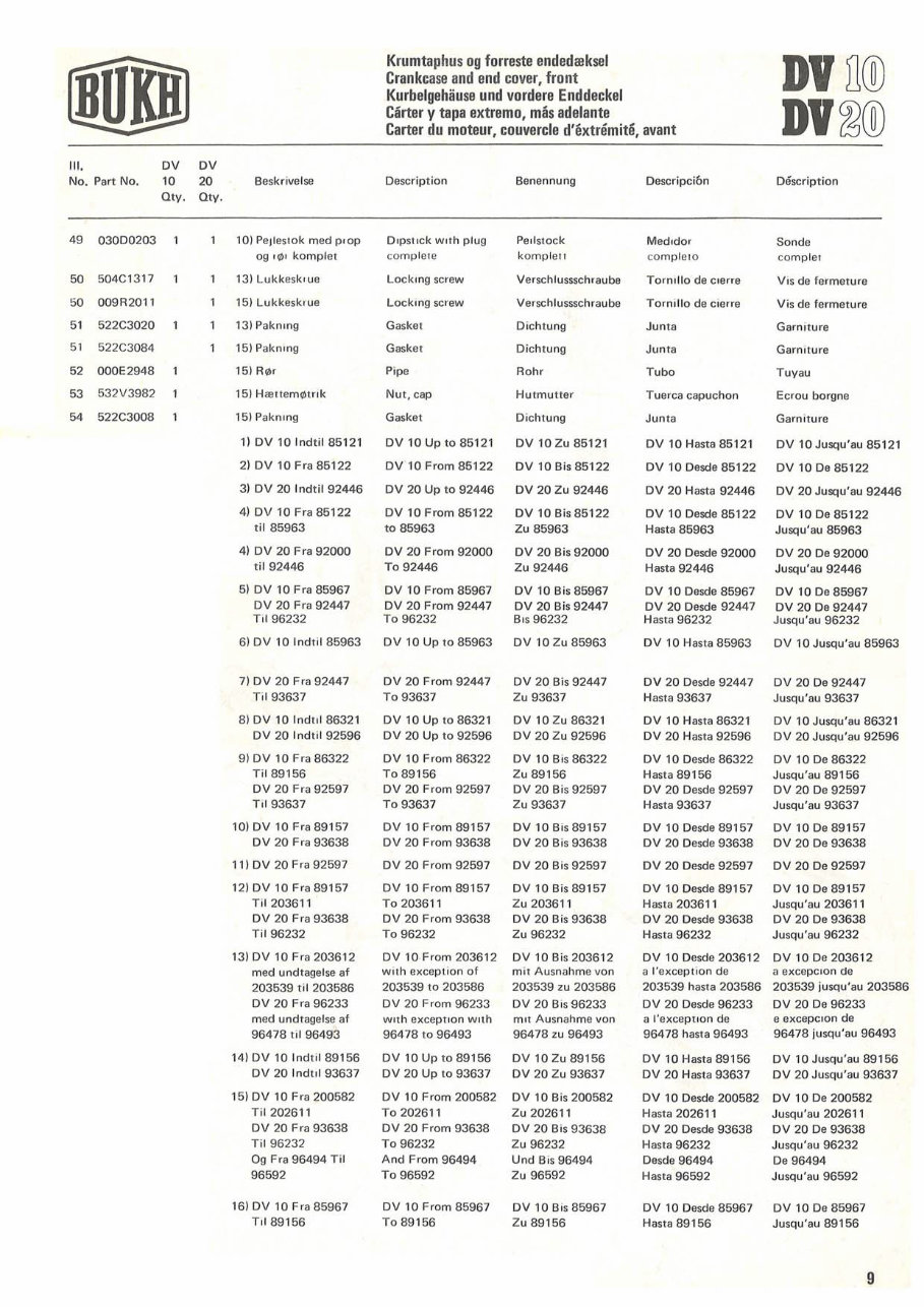 Bukh Diesel engine type DV10/DV20 Spart Part List preview img 9