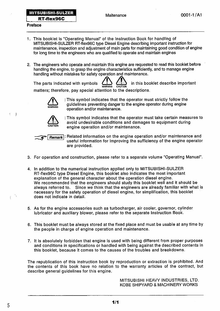 Mitsubishi Sulzer 11RT-FLEX96C Maintenance Manual preview img 6