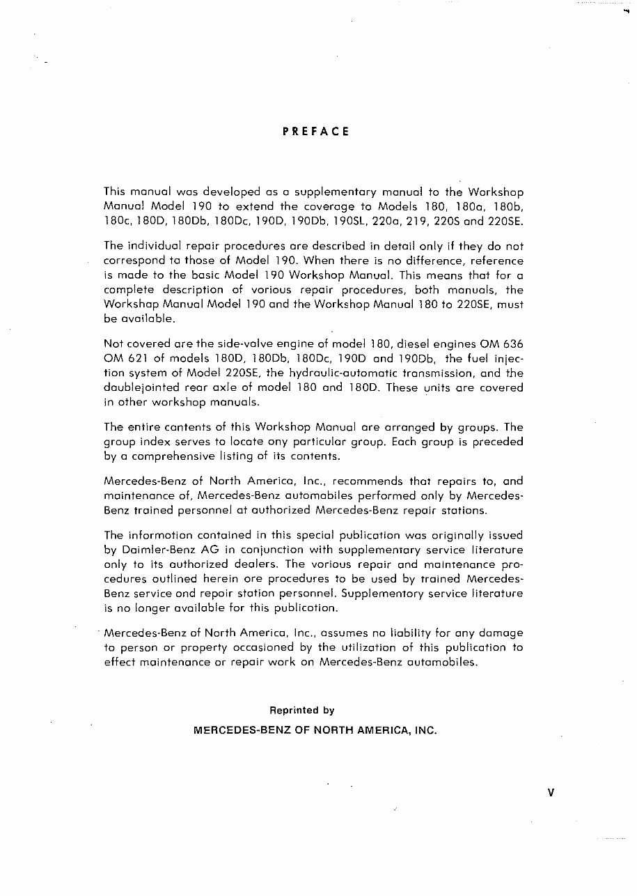 Mercedes-Benz 190D 190DB 190SL Service & Repair Manual preview img 3