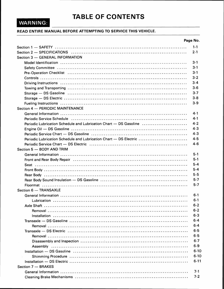 1994 Club Car DS Gasoline & Electric Vehicle Repair Manual preview img 5