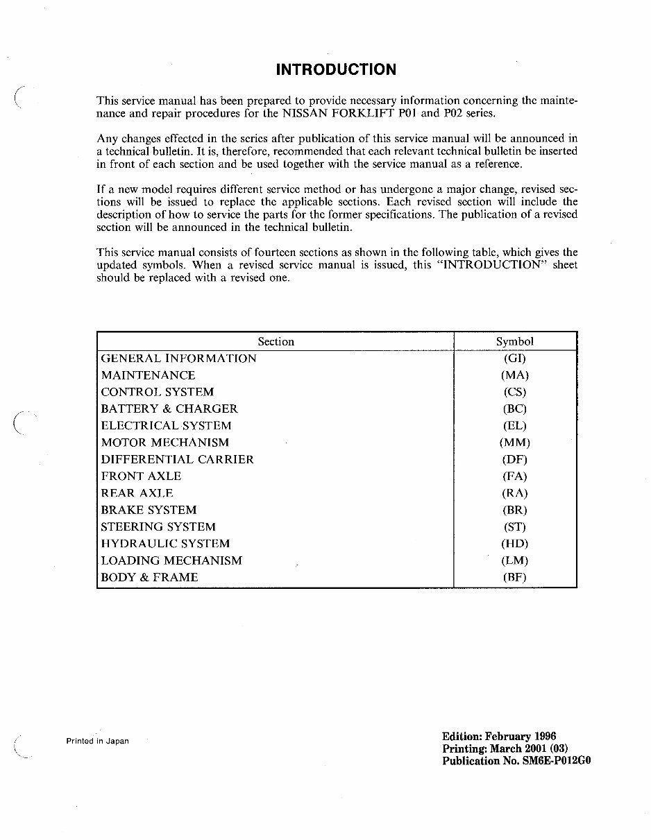 NISSAN Forklift P01 P02 PO1 PO2 series Workshop Service Manual preview img 2