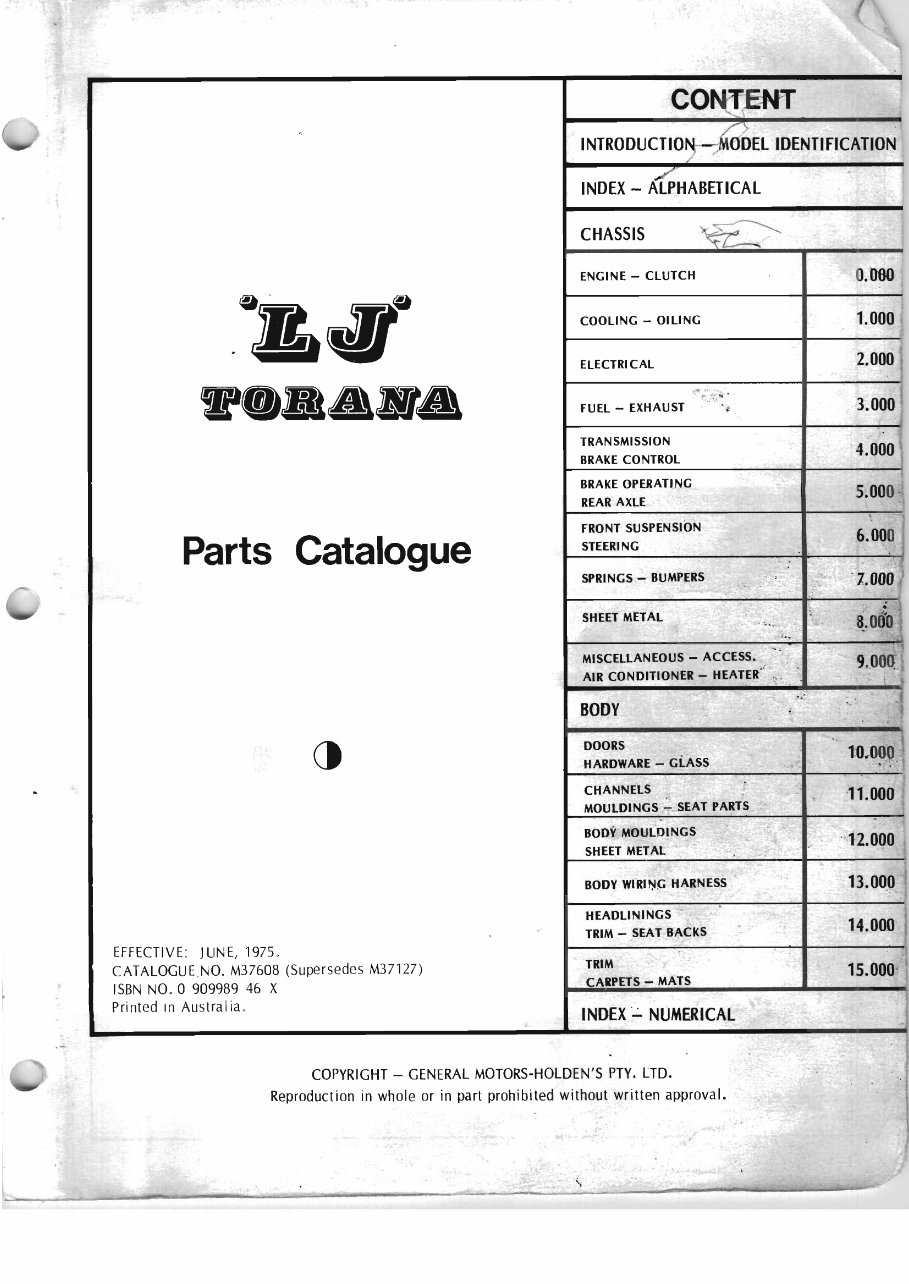 1972-1974 Holden Torana LJ Inc XU1 Parts Catalog preview img 2