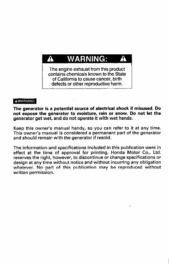 Honda EU2600i/EU3000is Generators Owners Manual preview img 2